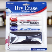 Bazic Products, 3 Assorted Color Chisel Tip Dry Erase Whiteboard Marker with Eraser, 1 Set