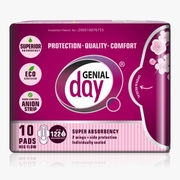 Genial Day, Eco Certified Regular Flow Menstrual Pads with Anion Strip, 10 ct