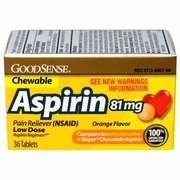 GoodSense, Children's Chewable Aspirin 81 mg, Orange Flavor, 36 Tablets