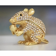 Jewelry Gift Box, Golden Mouse Holding Peanut Gilt Jewelry Gift Box with Fine Crystals