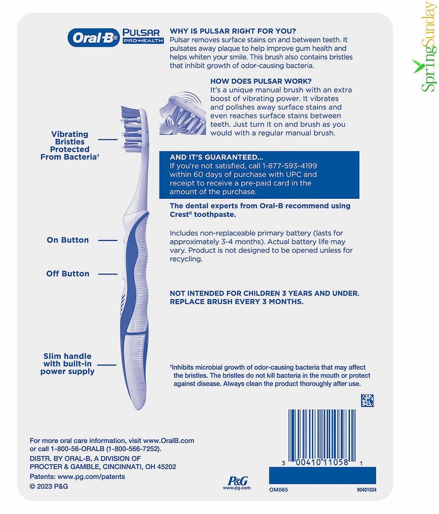 OralB, Pulsar ProHealth Battery Powered Toothbrush, 5 Pack