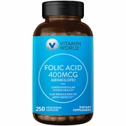 Vitamin World, Folic Acid 400 mcg, 250 Vegetarian Capsules