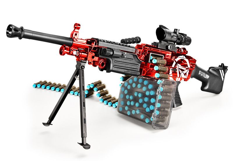 Lehui M249 Machine Gun Foam Dart Blaster, Bullet Chain Ammo Feed Nerf