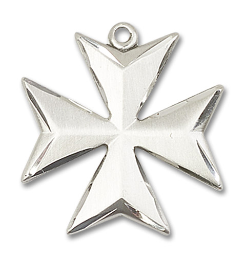 Sterling Silver Maltese Cross Pendant 24 inch Stainless Silver