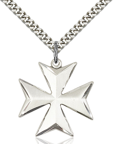Sterling Silver Maltese Cross Pendant 24 inch Stainless Silver