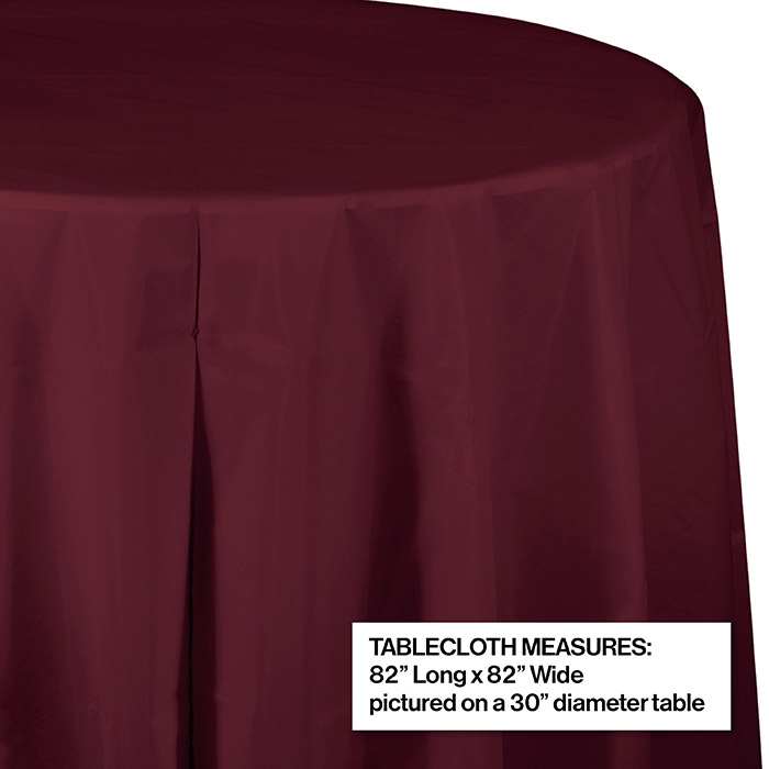 Burgundy OctyRound Plastic Tablecloths 1 / pkg, 12 pkgs / case