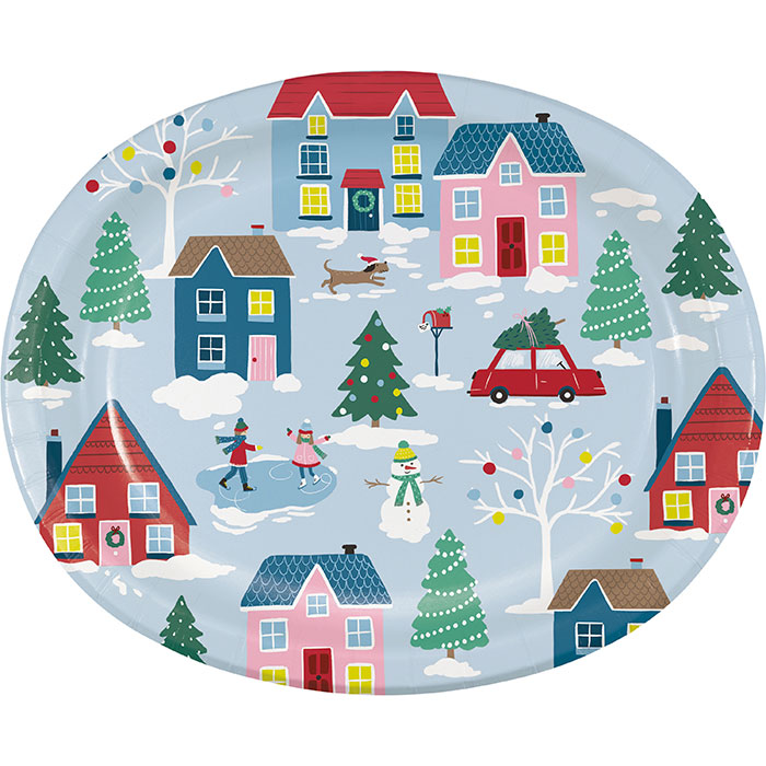 Wholesale Christmas Village Oval Plates