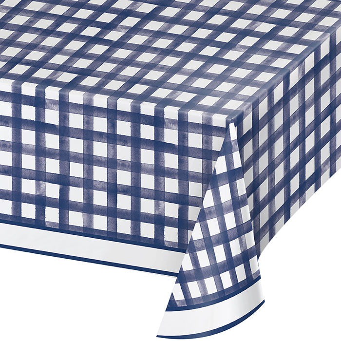 Bulk Dolly Parton Navy Blue Gingham Print Paper Tablecloths