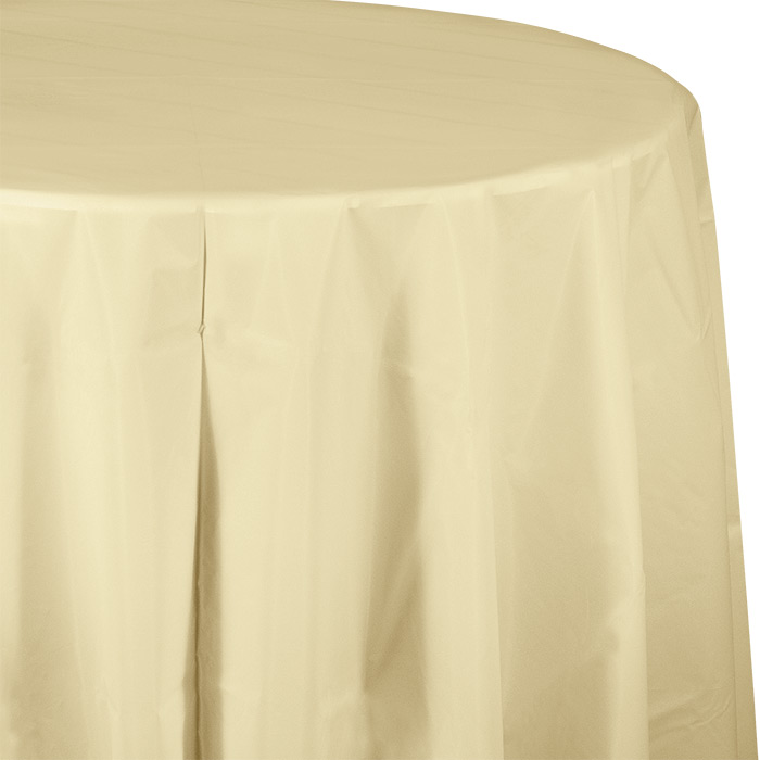 Bulk Ivory OctyRound Plastic Tablecloths 12 ct