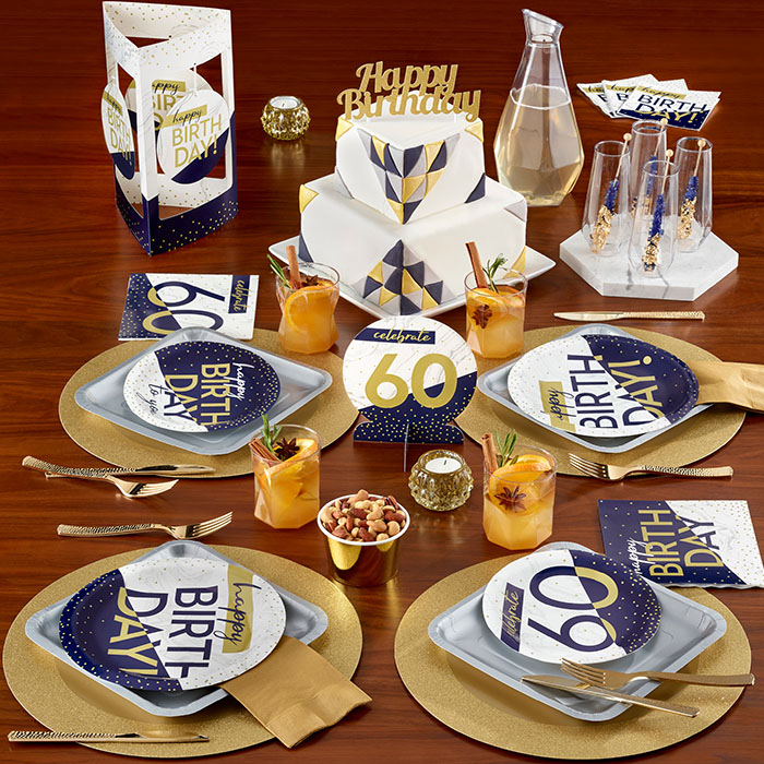 Bulk Navy and Gold 80th Birthday Dessert Plates 96 ct