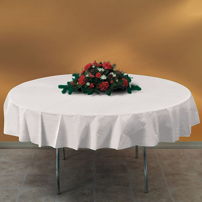 White Hoffmaster Round Plastic Tablecloths Bulk