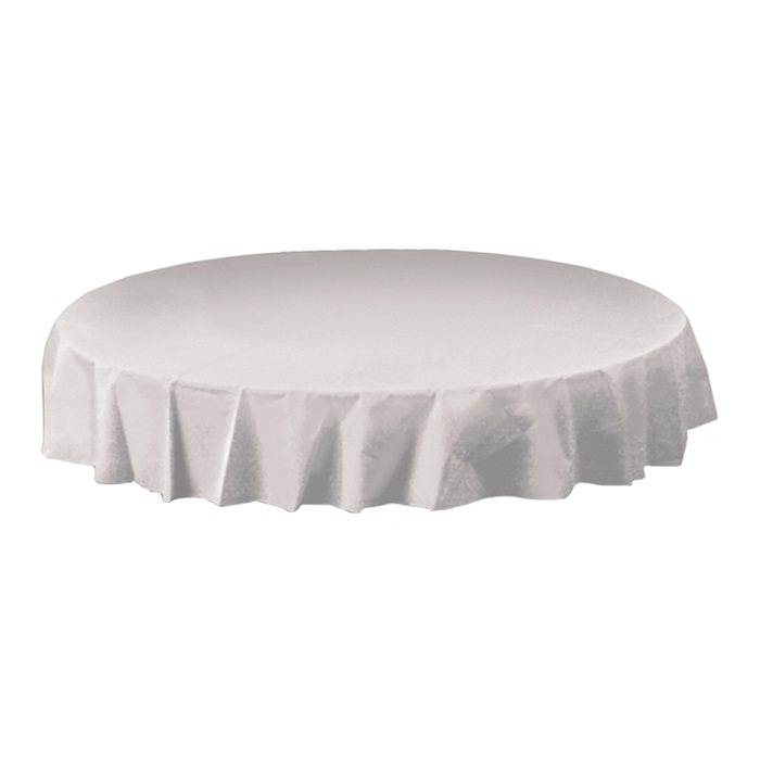 White Hoffmaster Round Plastic Tablecloths Bulk