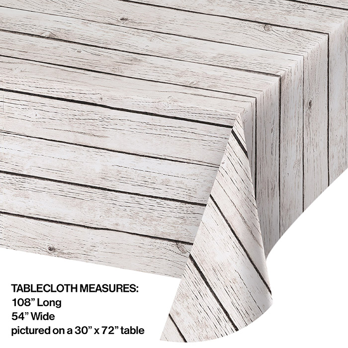Bulk White Wood Grain Plastic Tablecloths 6 ct