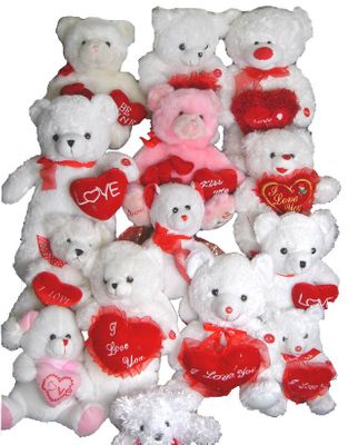 #JV10, 10"-16" VALENTINE STUFFED ANIMALS MIX (SELLING BY DOZEN)