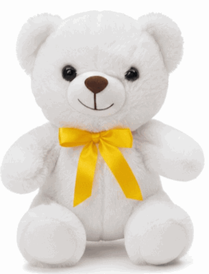 10" WHITE TEDDY BEAR WITH YELLOW RIBBON
