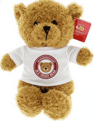 #TD19- 12" STANDING BROWN TEDDY BEAR WITH LOGO