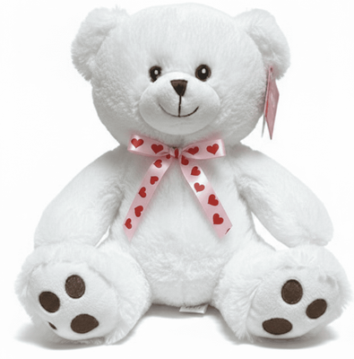 #V244- 10" SOFT WHITE BEAR WITH PINK LOVE RIBBON