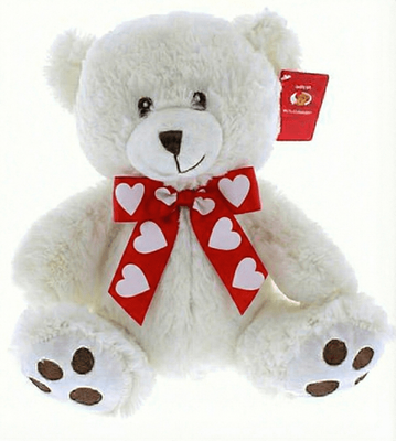 #V207- 10" WHITE SOFT BEAR WITH RED HEART RIBBON