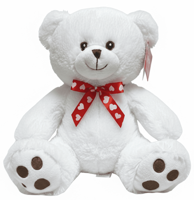 #V207- 10" WHITE SOFT BEAR WITH RED HEART RIBBON