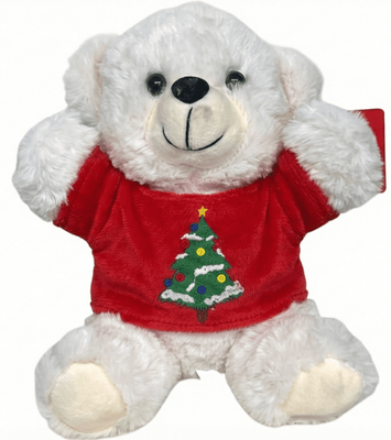 #X14- 10" CREAM CHRISTMAS BEAR WITH RED TEE