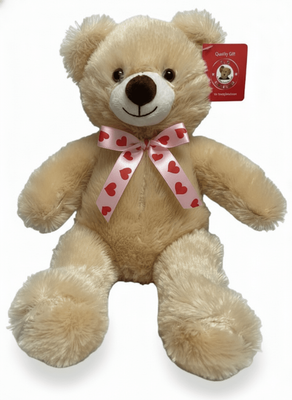 #V110- 16" TAN TEDDY BEAR WITH PINK RIBBON