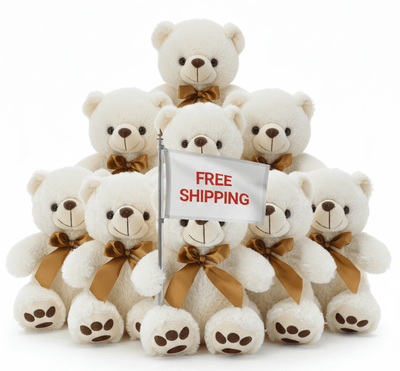 #FL101- FREE SHIPPING BOX- 12" SITTING CREAM BEARS (12 PCS, $8.33/PC)