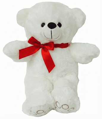 #C53- 12" CREAM TEDDY BEAR WITH RED BOW
