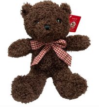 #C11- 12" CHOCOLATE BROWN BEAR WITH GRID RIBBON