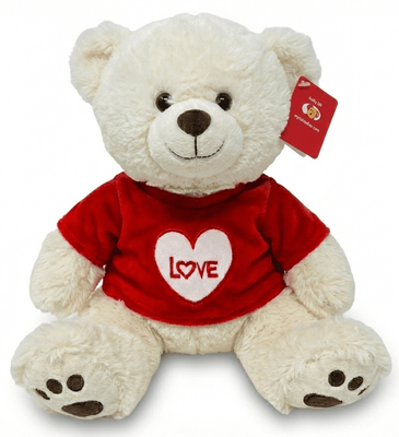 #V217- 10" CREAM SOFT PLUSHY TEDDY WITH LOVE RED TEE