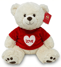 #V217- 10&quot; CREAM SOFT PLUSHY TEDDY WITH LOVE RED TEE