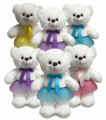 #TU1- 12" CREAM TEDDY BEAR WITH COLOR TUTU