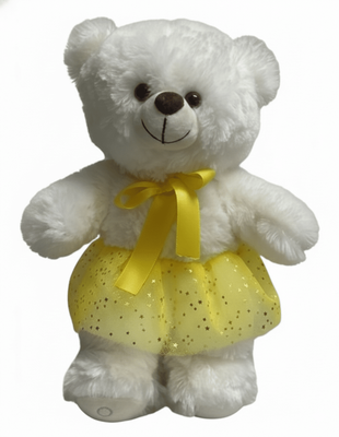 #DL20- 12" CREAM TEDDY BEAR WITH YELLOW TUTU