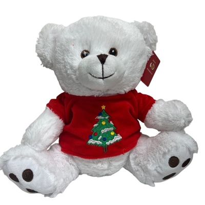 #X4- 10" WHITE TEDDY BEARS WITH CHRISTMAS TREE TEE