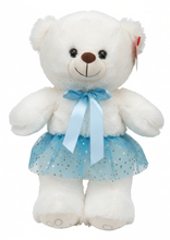 #DL26-12" CREAM TEDDY BEAR WITH BLUE TUTU