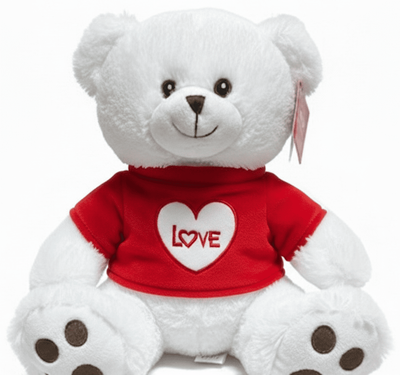 #V205- 10" SITTING WHITE LOVE BEAR WITH TEE