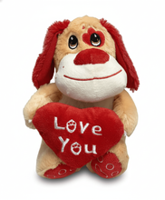 #V309- 7" BROWN DOG WITH RED "LOVE YOU" HEART AND RED EARS