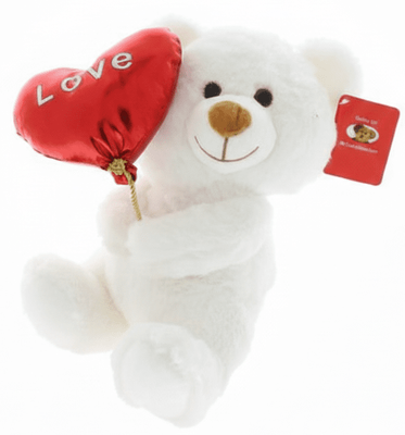 #V201- 11" VALENTINE WHITE BEAR WITH STUFFED BALLOON 