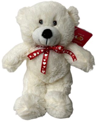 #V318-10" CREAM BEAR WITH RED HEART RIBBON