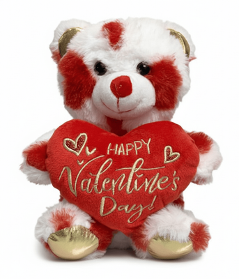 #V307- 7" WHITE "HAPPY VALENTINE " TEDDY BEAR WITH RED DOTS