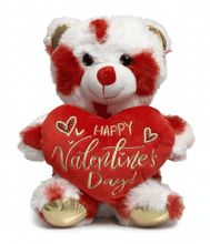 #V307- 7" WHITE "HAPPY VALENTINE " TEDDY BEAR WITH RED DOTS