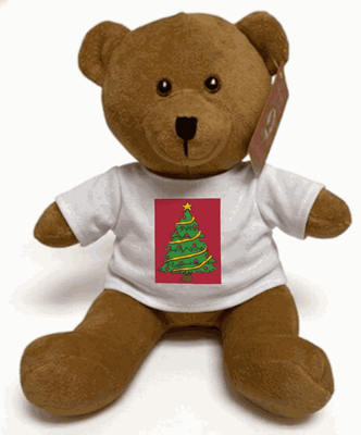 #X80 7" Brown Christmas Tree Tee Teddy Bear
