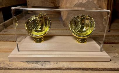 Double Gold Glove Baseball Display with Cover