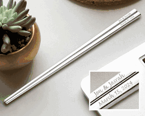 Engraved Square Silver Stainless Steel Chopsticks