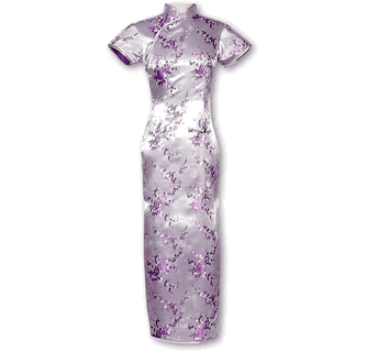 purple qipao dress Purple Floral Print Midi Cheongsam Qipao Dress