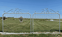 2 - 3'tall x 4'wide Woven Wire Gates Hung To Make a 8'wide Center Divide Opening