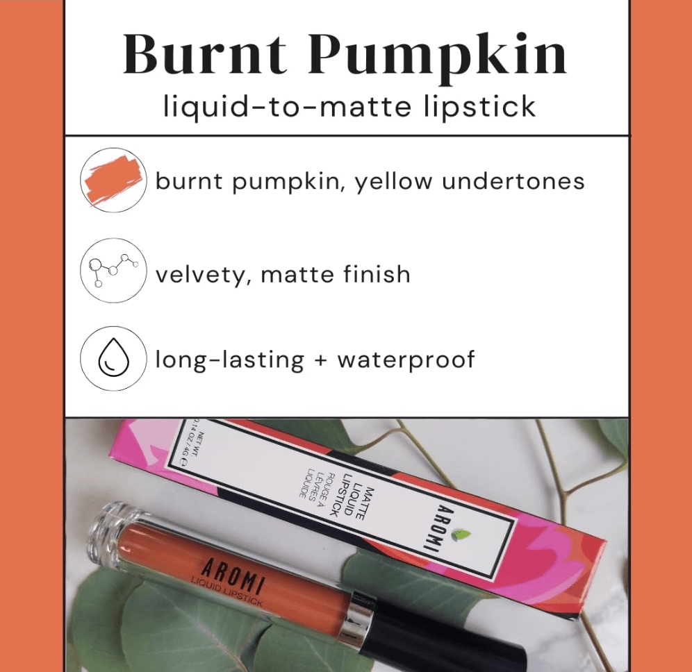Aromi Beauty Matte Liquid Lipstick, Burnt Pumpkin
