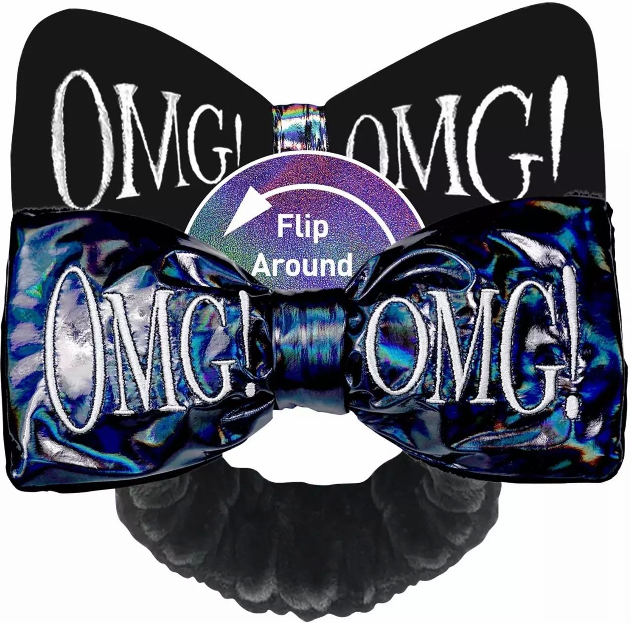 Double Dare (OMG)! Reversible Mega Hairband (Black Plush/Black Holographic)