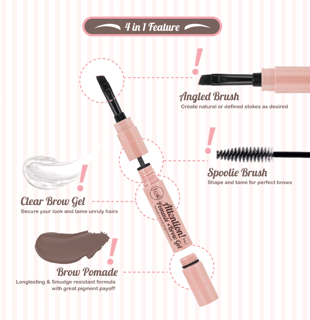 J.Cat Beauty Attention! 4 in 1 Pomade + Brow Gel, Soft Brown [PBG101]
