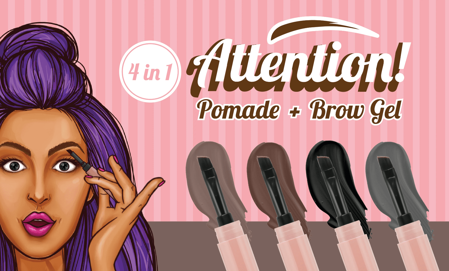 J.Cat Beauty Attention! 4 in 1 Pomade + Brow Gel, Soft Brown [PBG101]