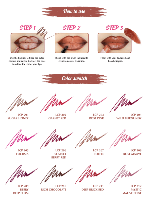 J.Cat Beauty Lip Contour Pencil & Brush - Sugar Honey (LCP201)